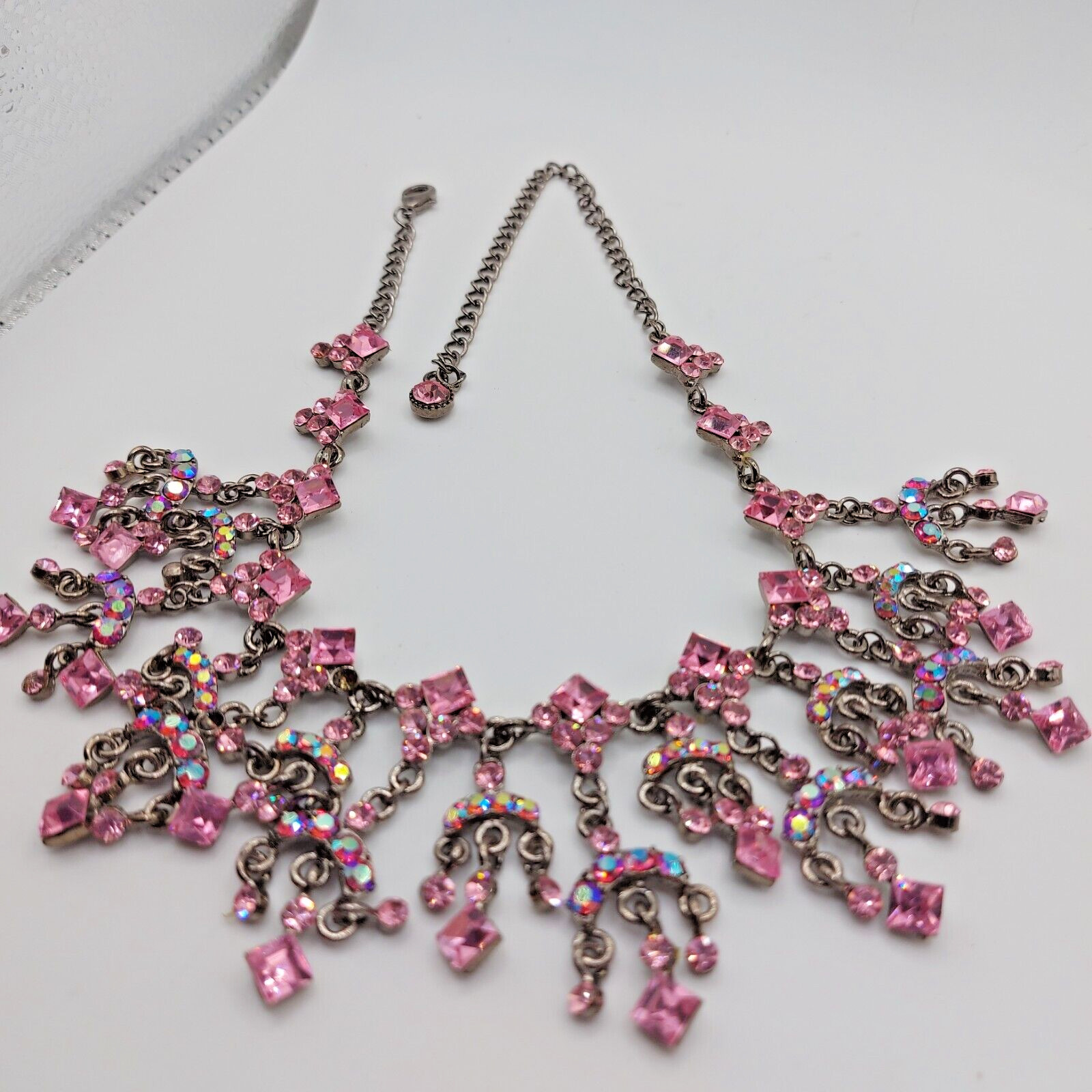VTG Ice Rose Pink Swarovski Necklace with AB signed SNK stunning 18″ Excellent