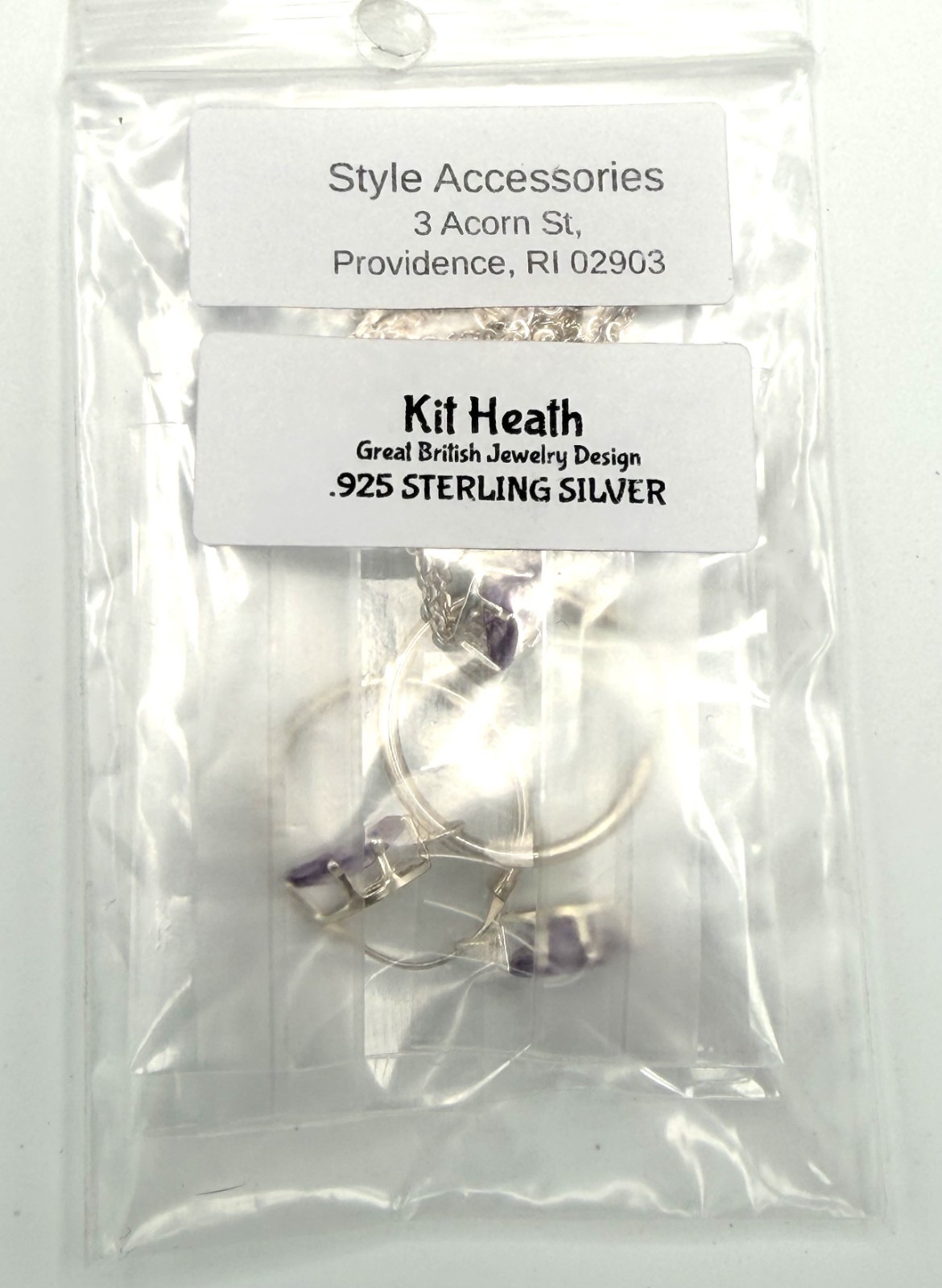 Vintage Amethyst Hoop Earrings Pendant Set Sterling Silver w Kit Heath Chain 5.6
