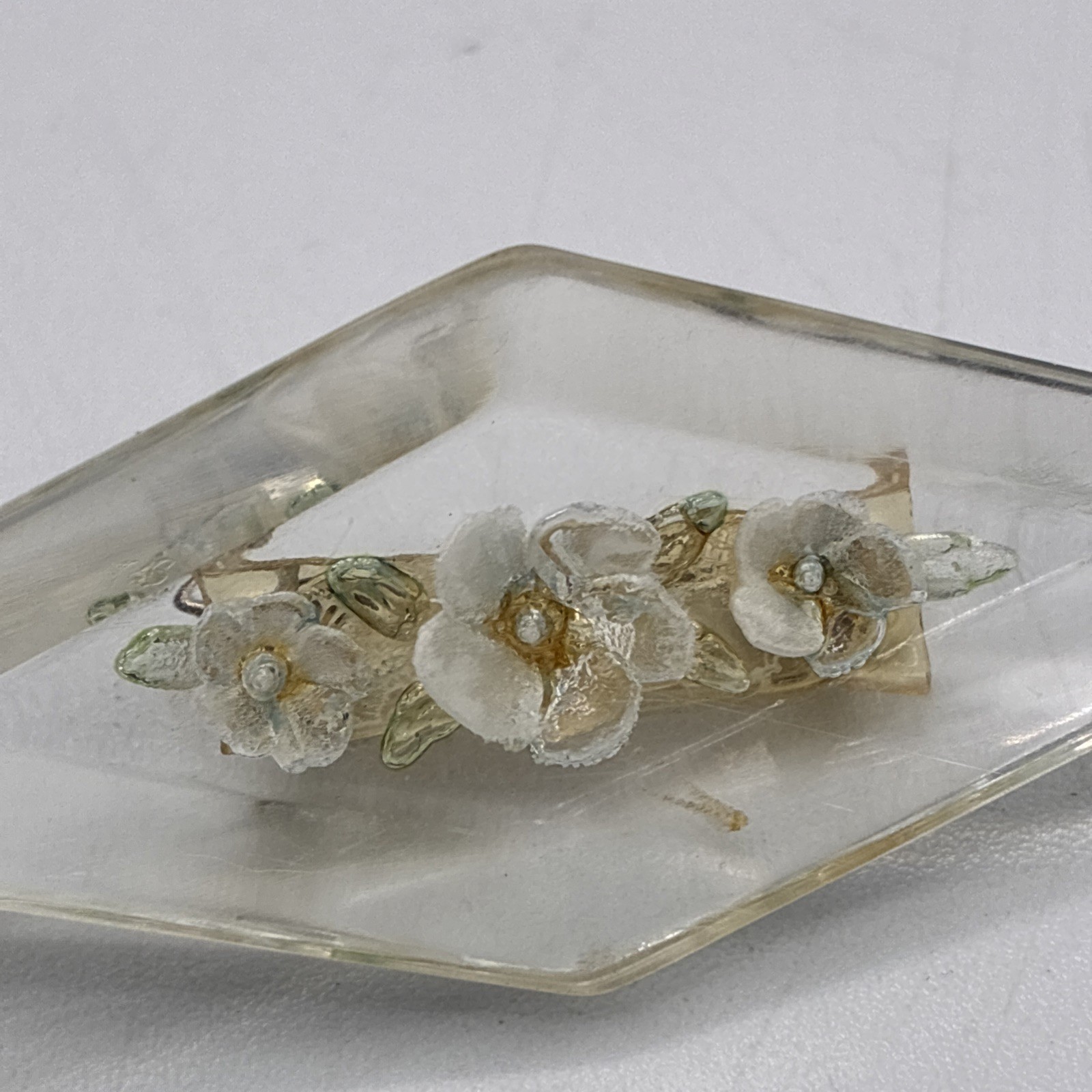 Vintage Lucite Floral Brooch Small Cluster Flowers Brooch Diamond 1930s 1950s
