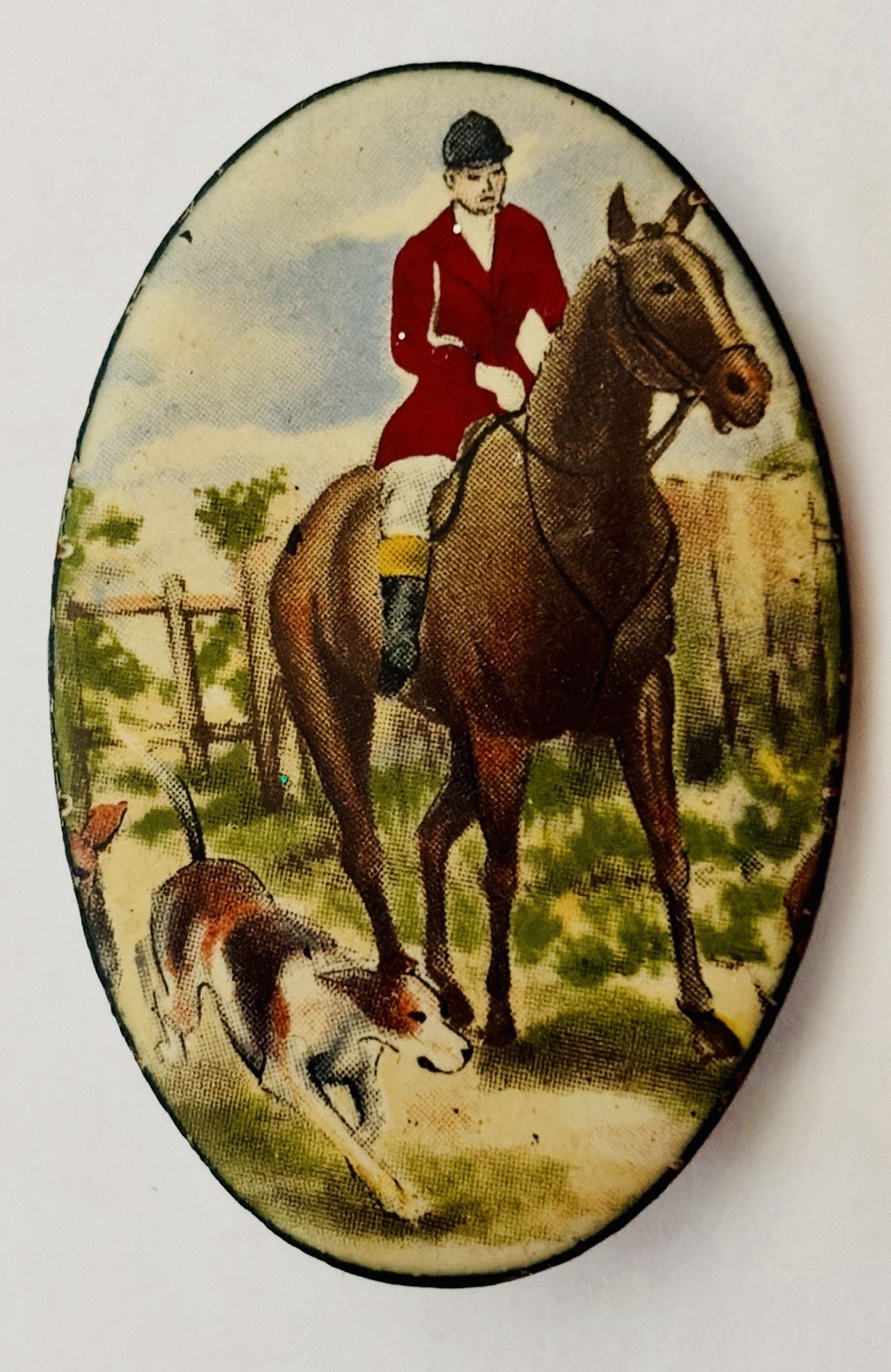 Equestrian Reverse Painted Glass Cabochon Brooch Pin Horse 2 Rosettes & 1 Pin
