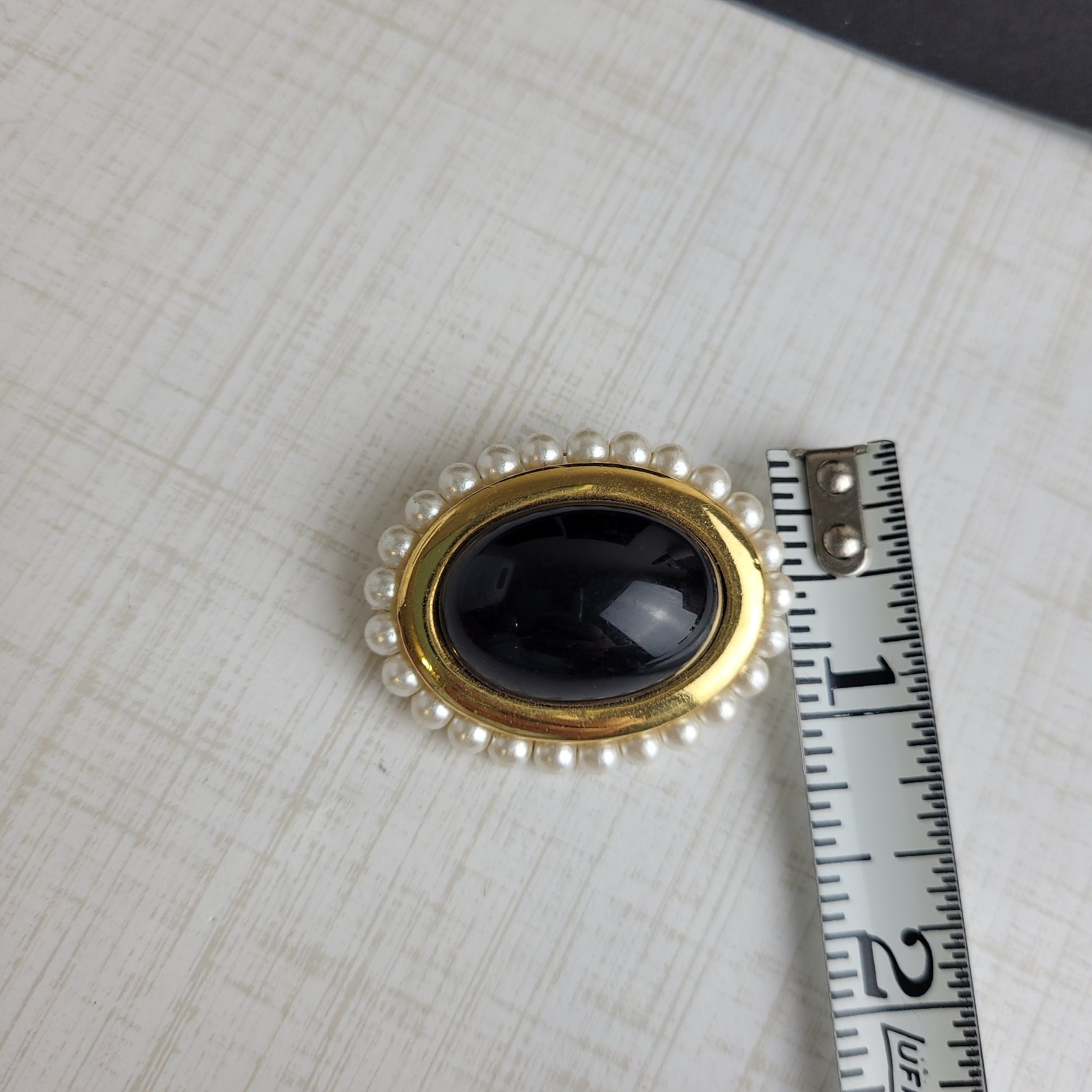 Vintage Napier Black Domed Cabochon Faux Pearl Brooch