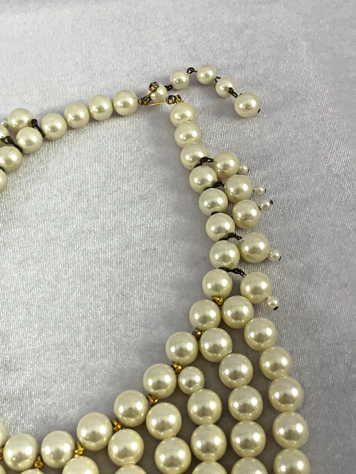 Vtg MARVELLA Fringe Bib Collar Faux Pearl Black Faceted Crystal Choker Necklace