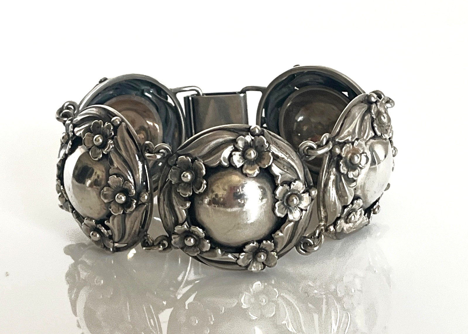 VTG N.E. FROM Heavy Sterling Silver 1940’s-50’s Denmark Floral Design Bracelet