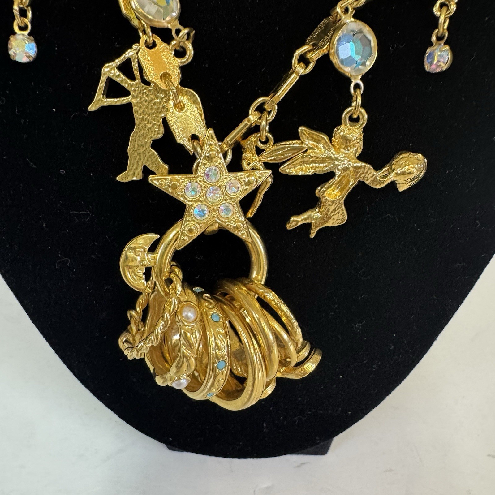 Vintage Kirks Folly Signed Secrets of the Seven Angels Charms w/Rings Necklace