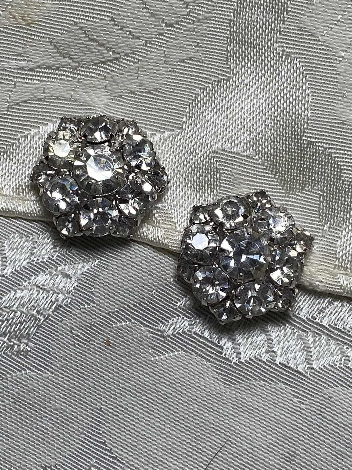 Kramer NY Rhinestone Clip Earrings Cluster Princess And Emerald Cut Crystals VTG