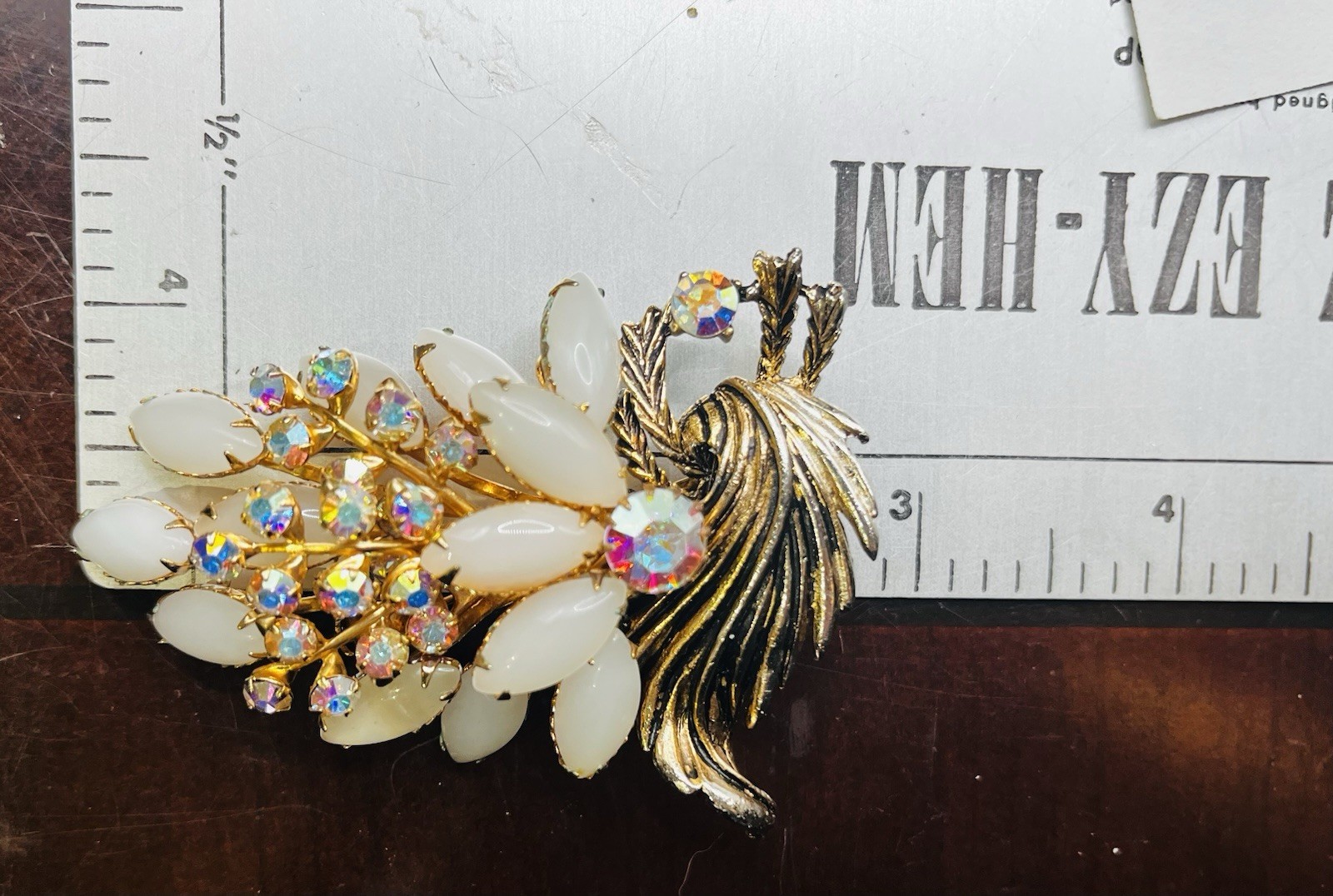 1950’s-60’s Pale Pink Marquise & AB rhinestone floral Spray Bouquet Brooch 2.85”