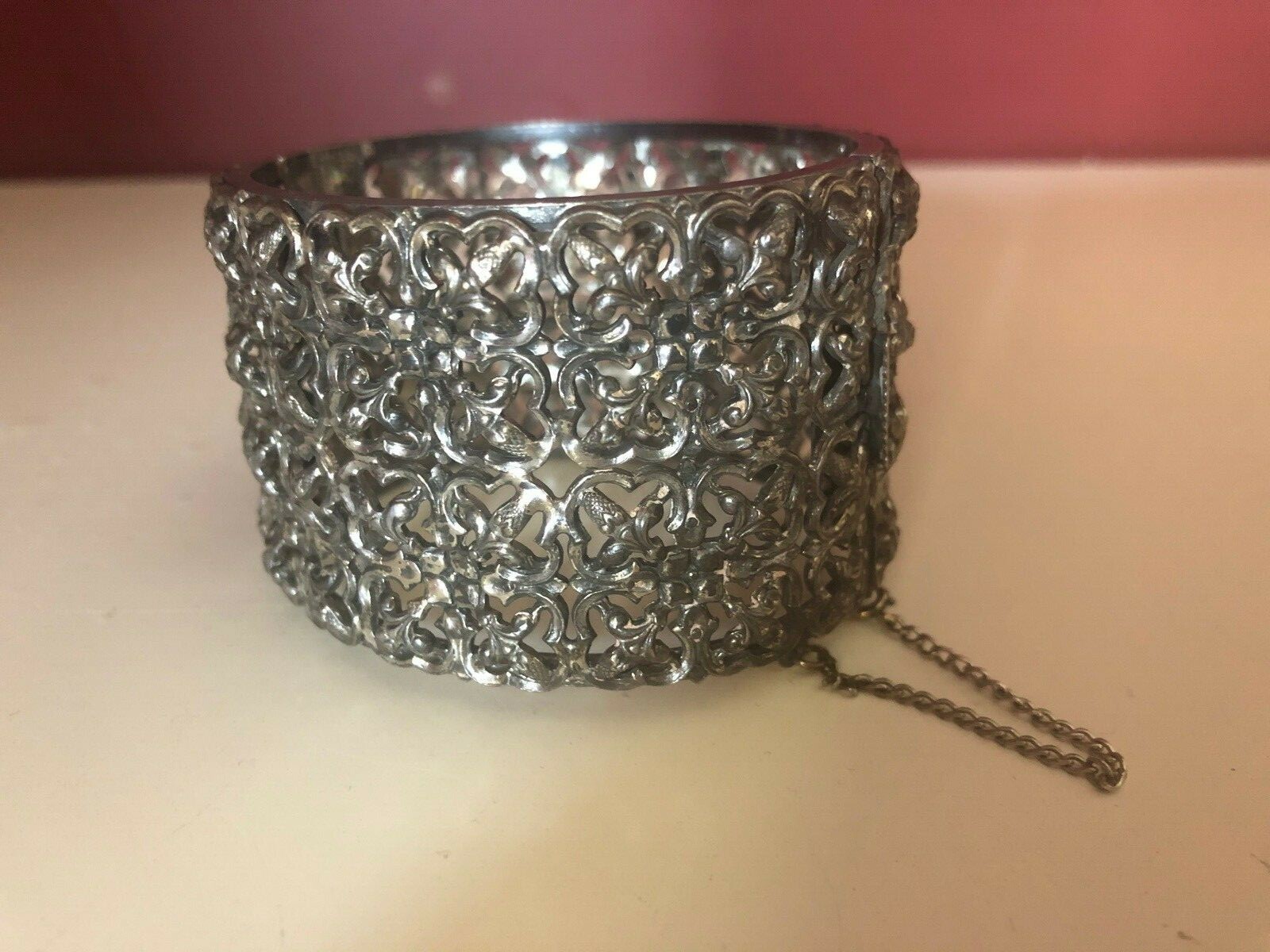 Amazing 1930s 1940s 1950s vintage thick Bartek hinged bangle bracelet signed