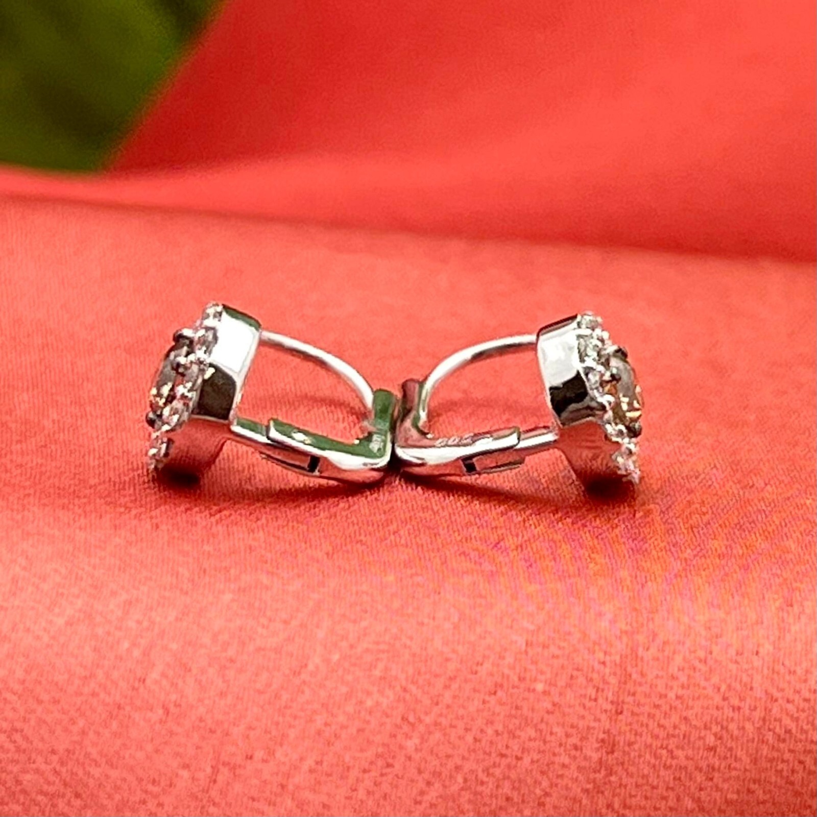 14K Diamond Drop Earrings-White Gold-Champagne and White Diamonds-0.50tcw