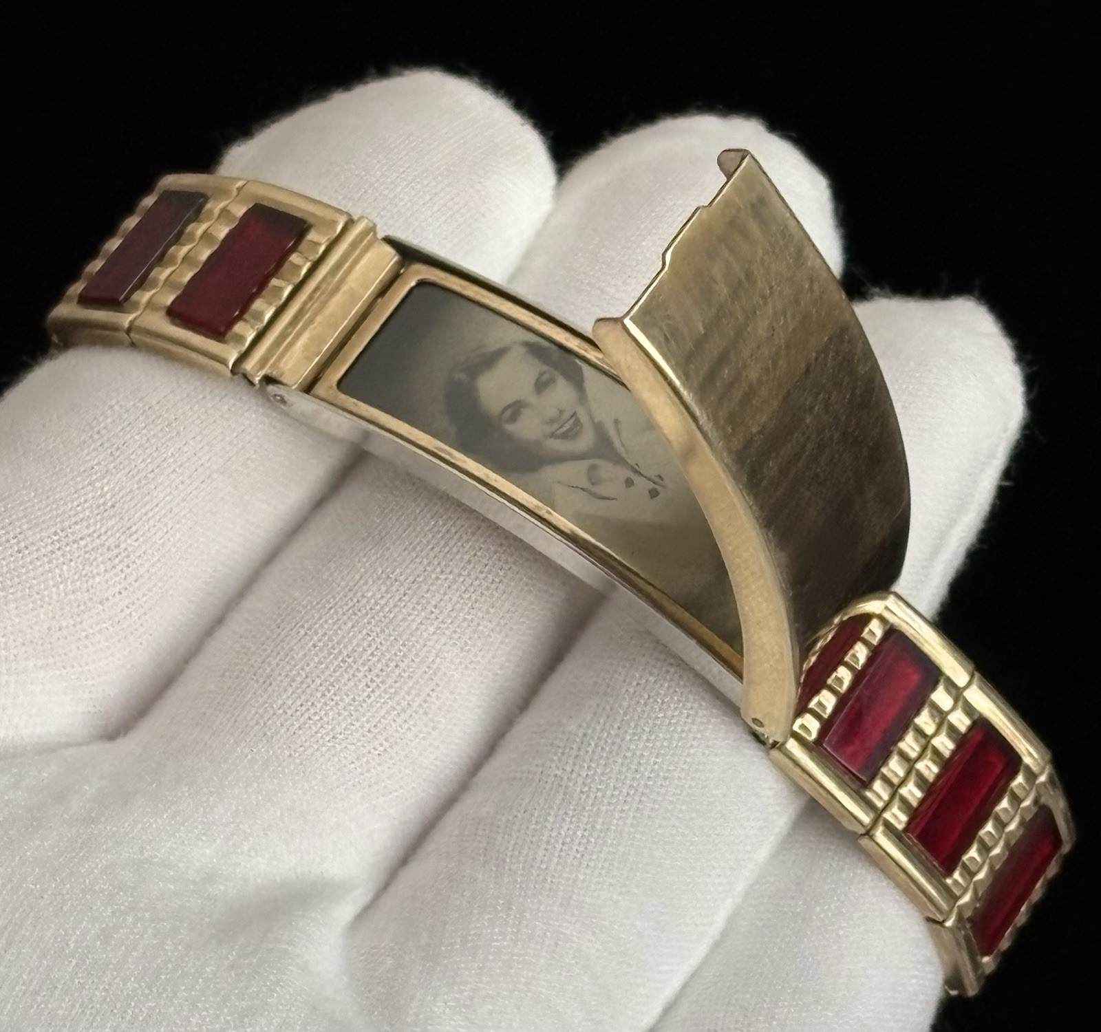 Spiedel 10k Gold Filled ID Hidden Secret Photo Bracelet 1950s MCM Expandable VTG