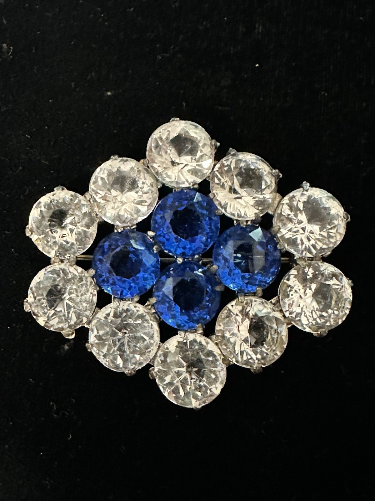 Art Deco Vintage Austrian Czech Clear Blue Crystal Glass SilverTone Brooch Pin