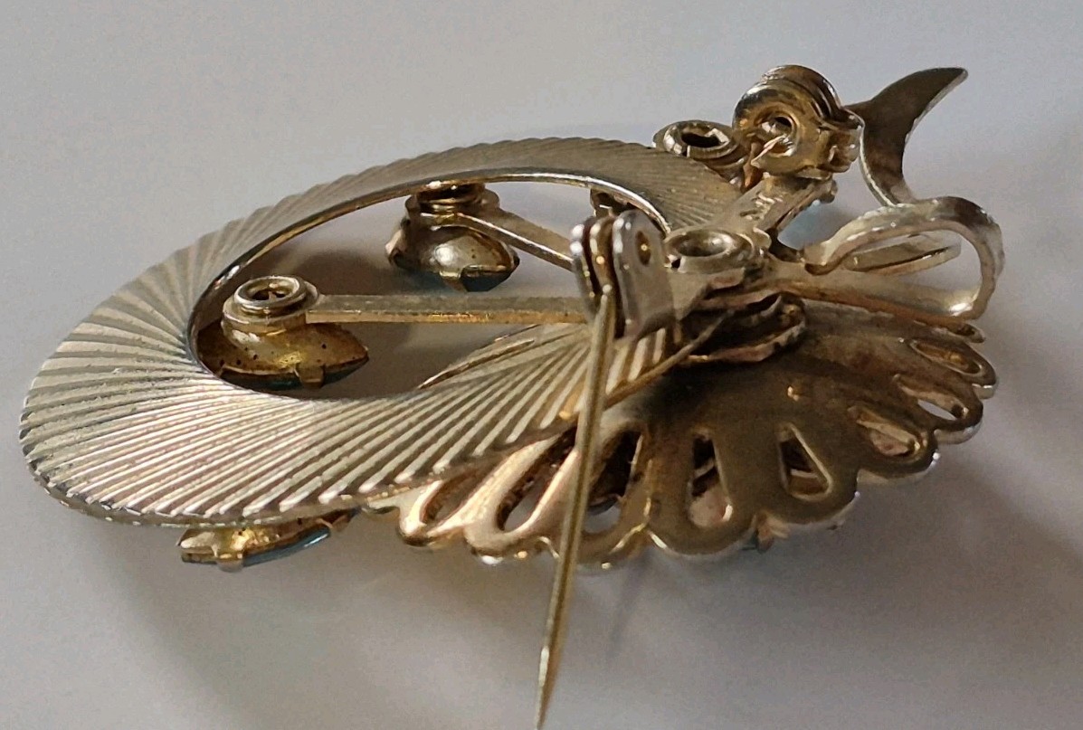 Coro/Unbranded Brooch Lof 2, Teal Blue Gold Tone Flower/Light Blue AB Cluster
