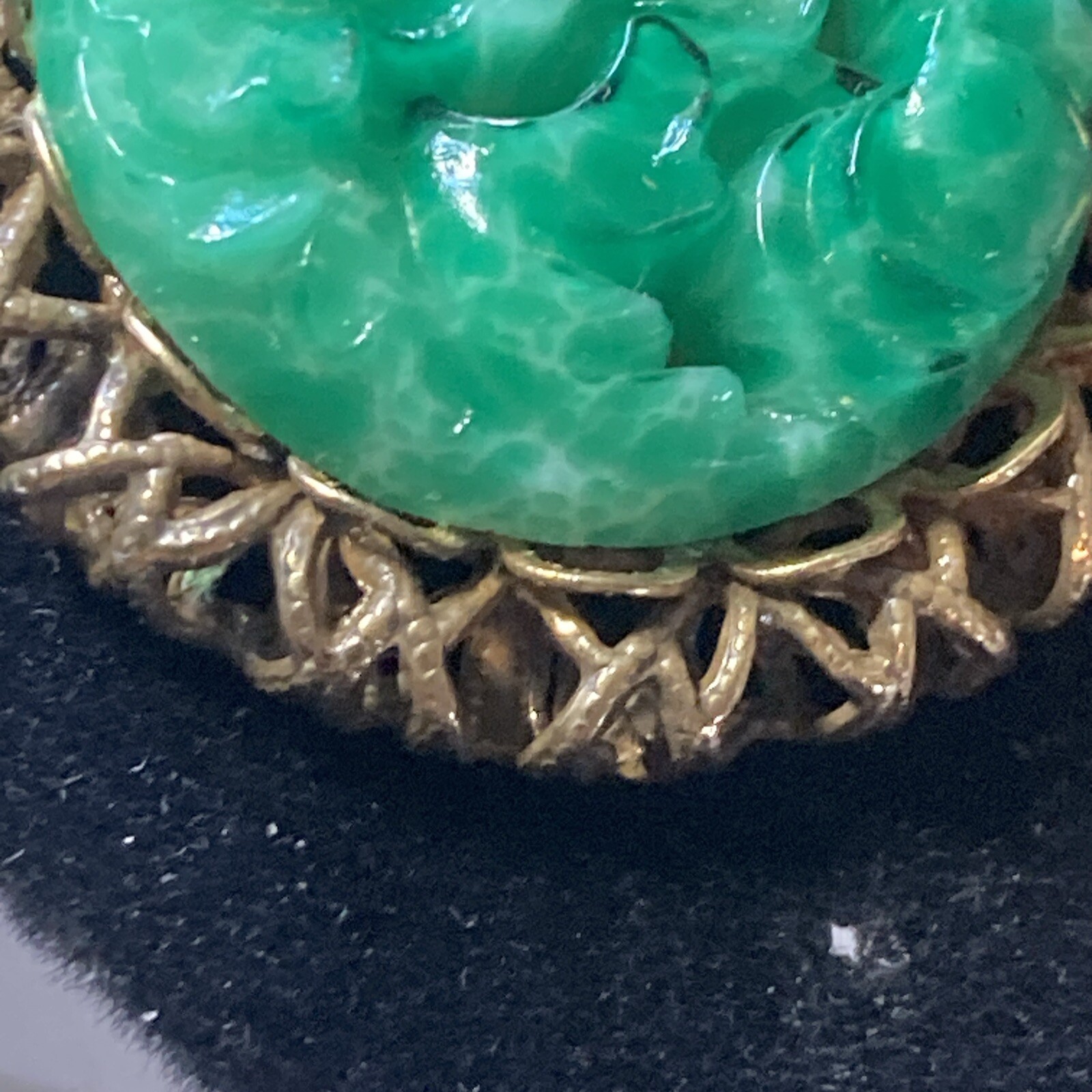 vtgAntq 3 Strand chains Art Deco 2 pendant Faux Jade molded Glass elegant detail