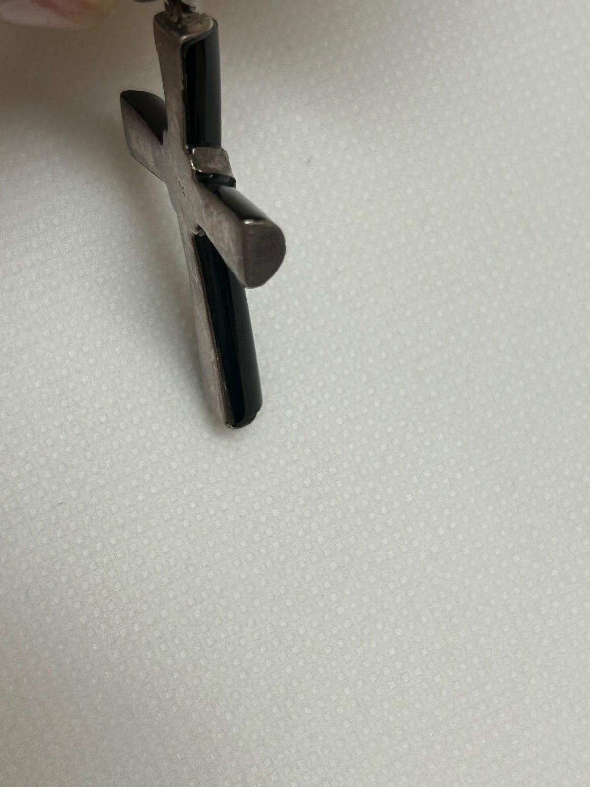 Vintage Sterling Silver Onyx Cross Pendant