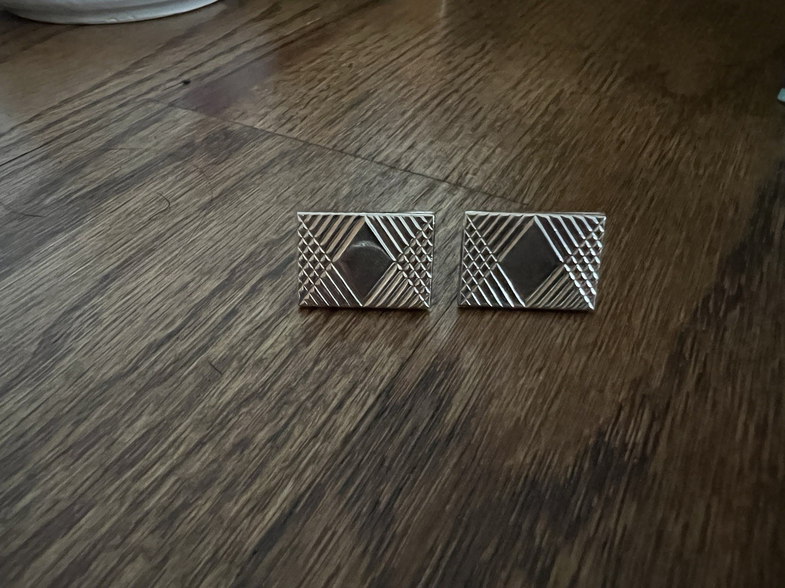 Cufflinks Vintage Old Chrome Silver Lozenge Diamond Rectangle Retro Style