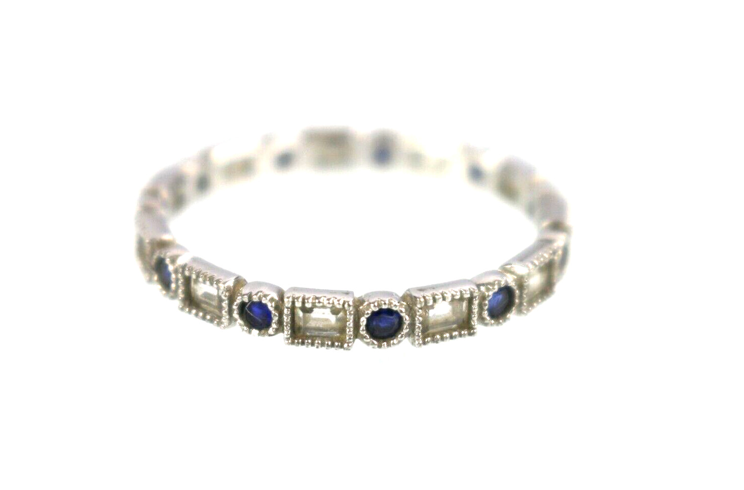 Lovely HSN Sterling Silver 925 SW Sapphire & CZ Band Ring Size 11