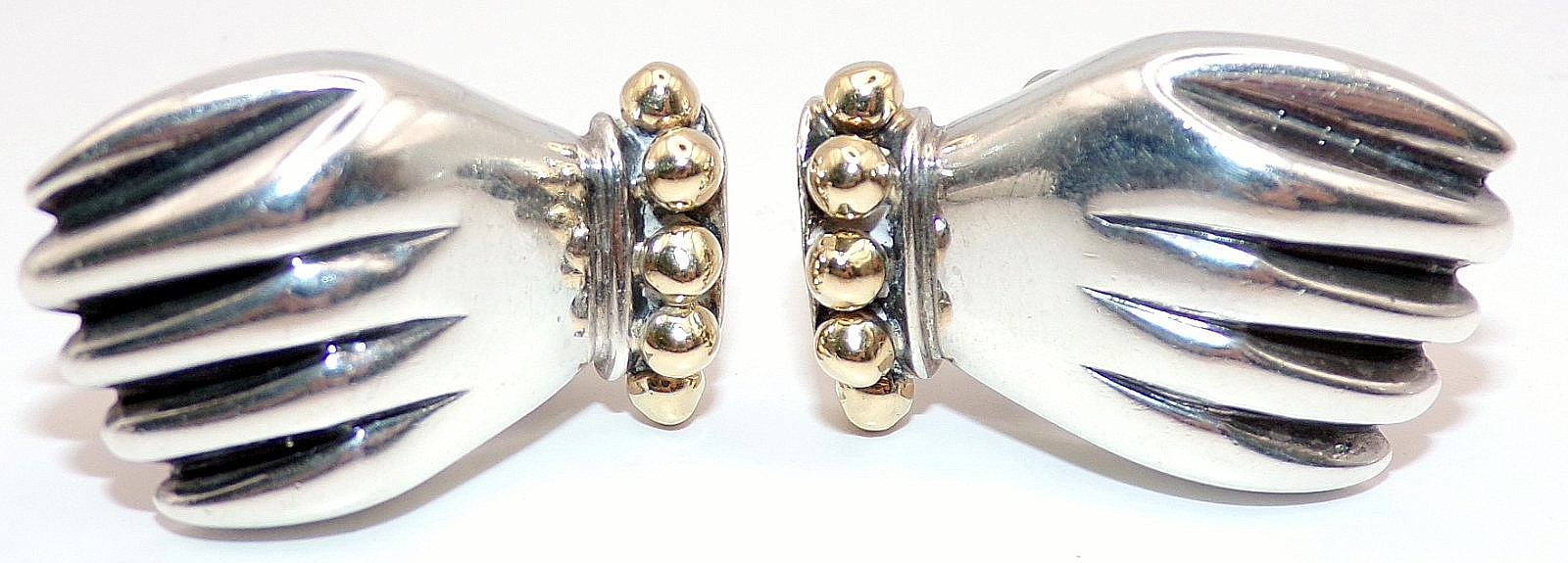 DLM DIAN MALOUF 14K YELLOW GOLD & Sterling Silver HAND Hands CLIP ON EARRINGS