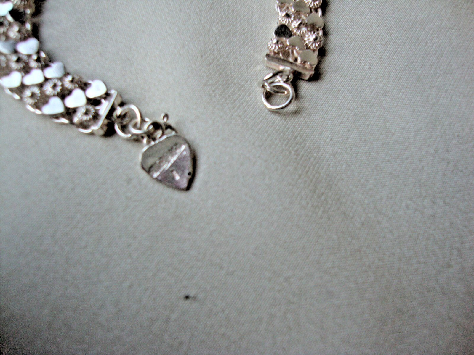 VTG 1970s HONG KONG HEARTS & FLOWERS TRI-LINK 7″ STERLING SILVER 925 BRACELET