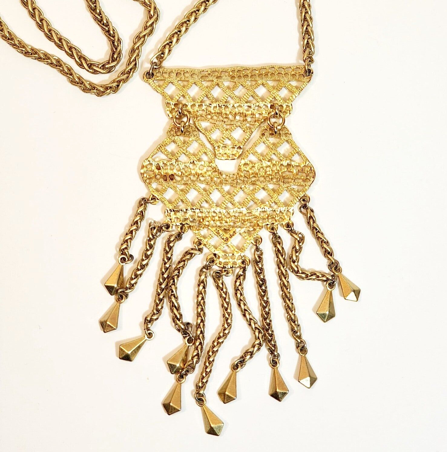 Stella and Dot Vintage Gold Colored XL Pendant Mini Bib Necklace Costume Jewelry
