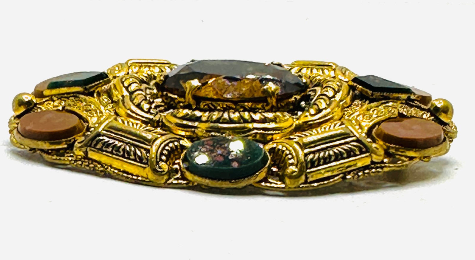 Rare Ornate Antique Victorian Art Nouveau Czechoslovakia BLOODSTONE Brooch