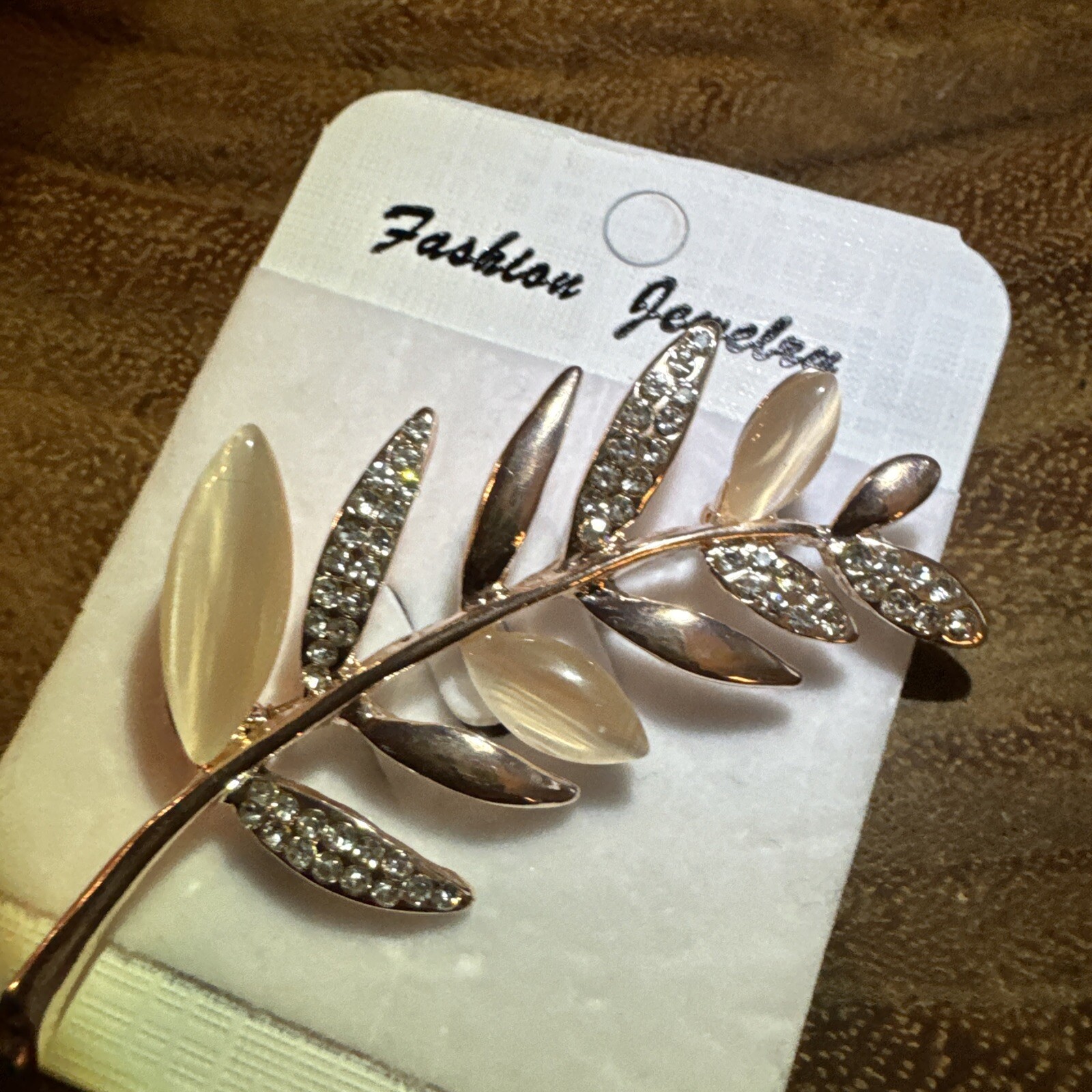 Rose Gold Tone 2.5” Brooch Crystal Accent Leaf BNWT Stunning Statement Piece