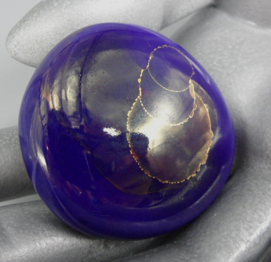 1980s Vintage Abstract Ceramic Brooch Artisan Blue Violet Gold 80s Glamour 1.5″