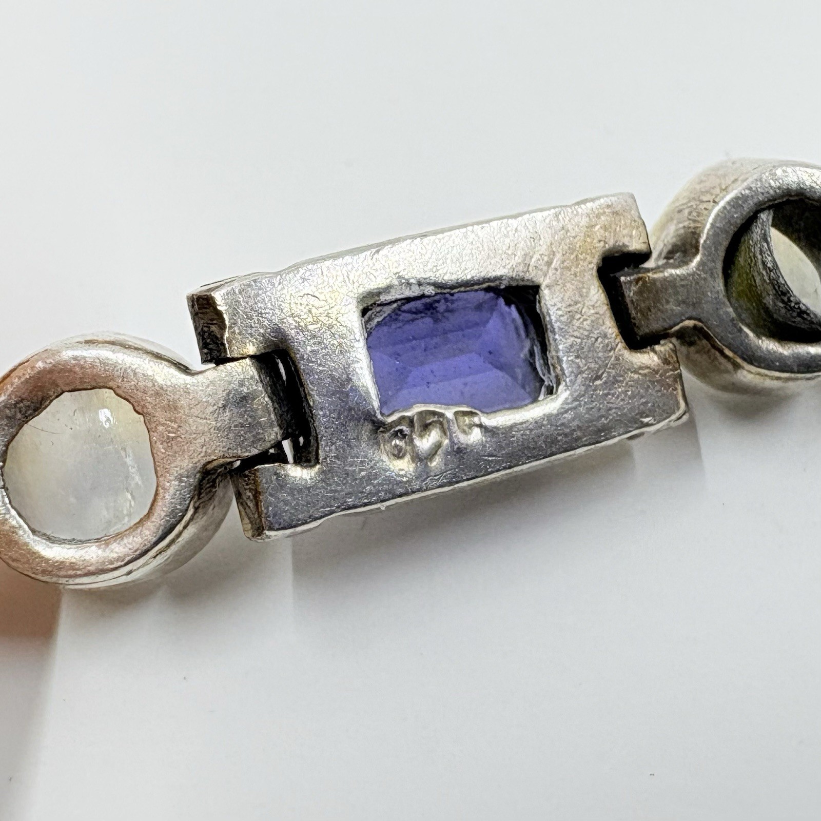 Vintage Iolite & Moonstone Bracelet Sterling Silver Adjustable Length 21.1 Grams