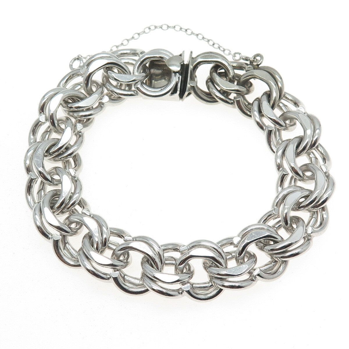 ELCO Sterling Silver Antique Art Deco Double Rolo Link Solid 53.4g Bracelet 6.5″