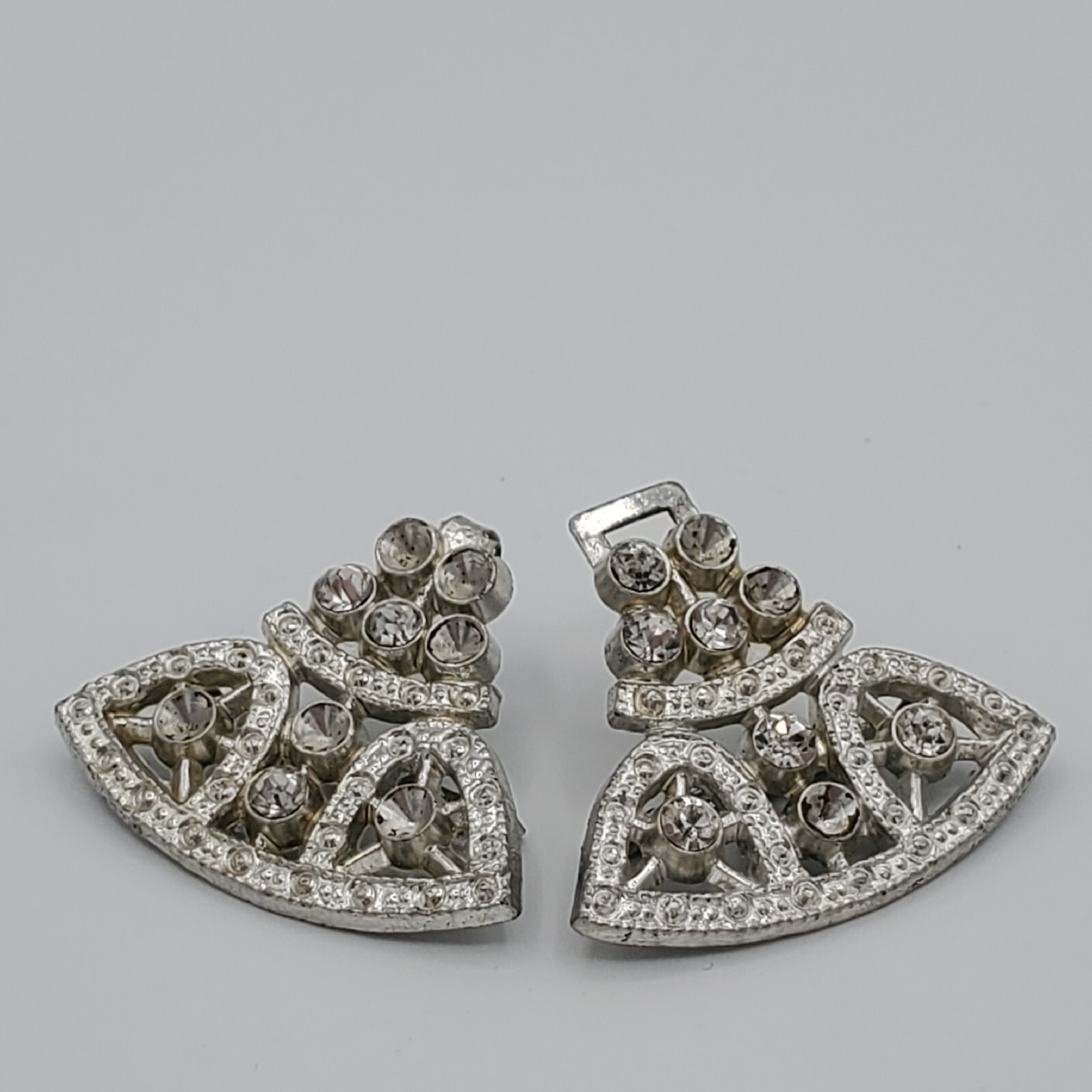 Vintage Scarf Guard Silver Tone with White Rhinestones