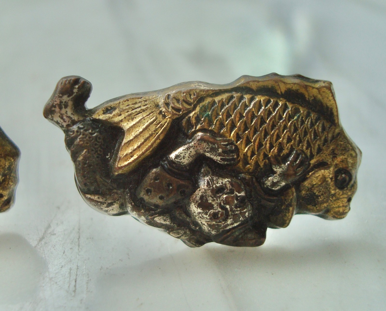 Vtg Menuki SHAKUDO Japanese Mixed Metal Sterling SILVER KOI Figural CUFFLINKS