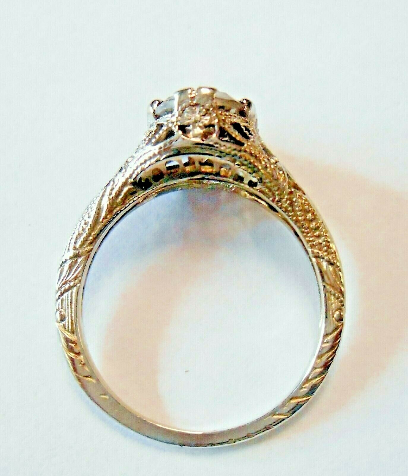 14K White Gold Filigree Ring 1.25Ct 7mm Round Champagne Diamond Solitaire