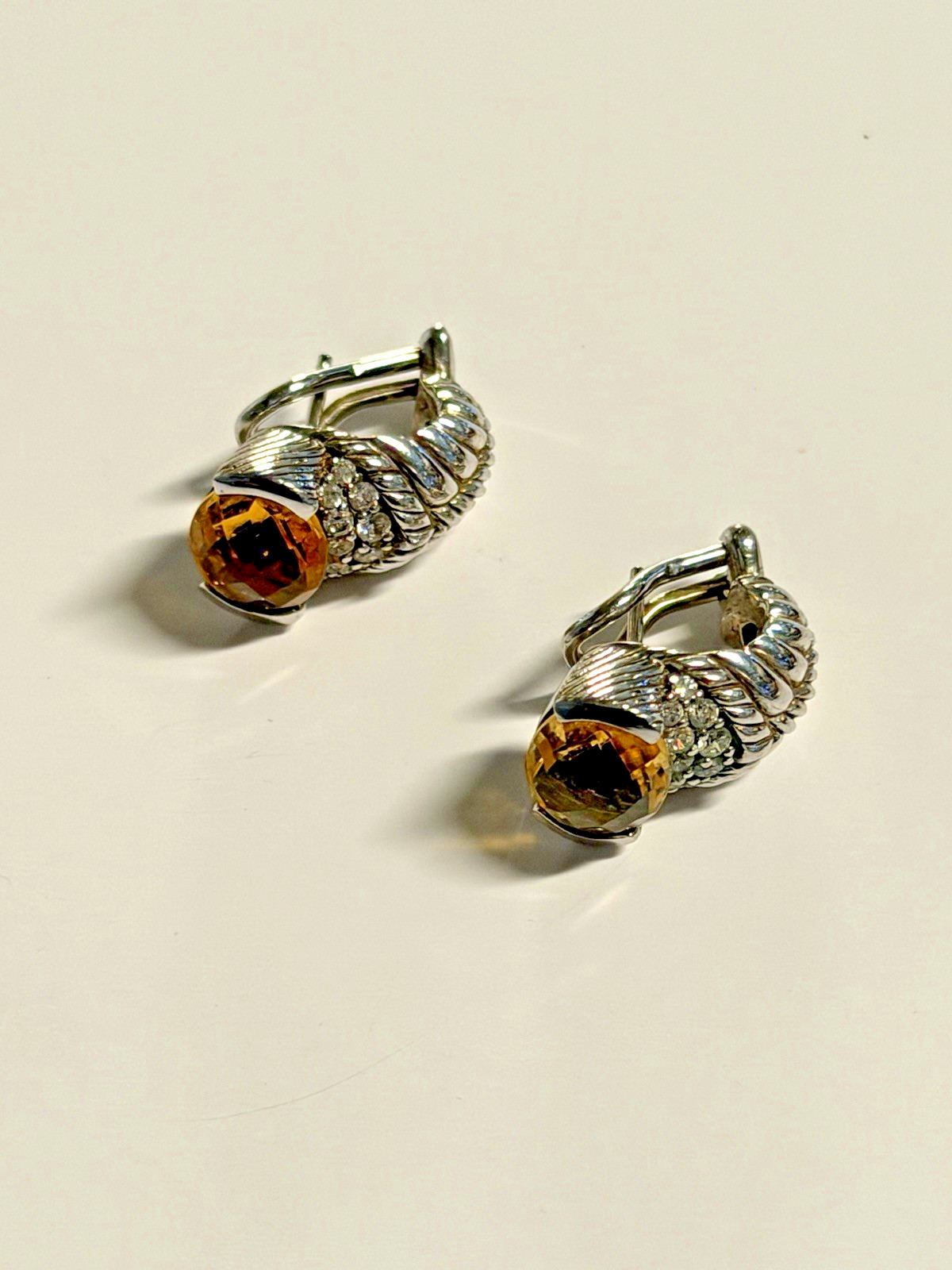 Judith Ripka Sterling Silver Earrings for Pierced Ears w/ Citrine & CZ Stone