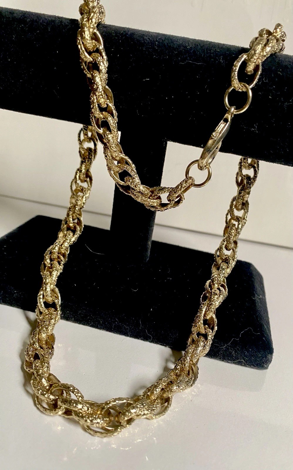 Vintage Brass Tone Textured 24in Twisted 1/2in Rope Statement Chain Necklace 98g