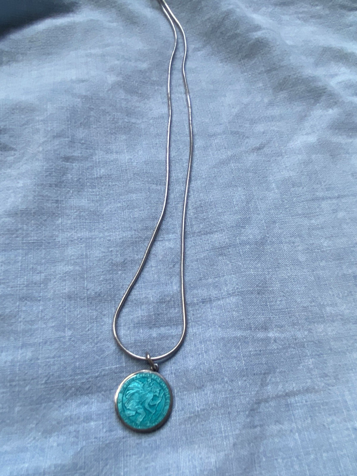 Charles Thomae Vintage Saint Christopher Sterling Silver Enamel Pendant Necklace