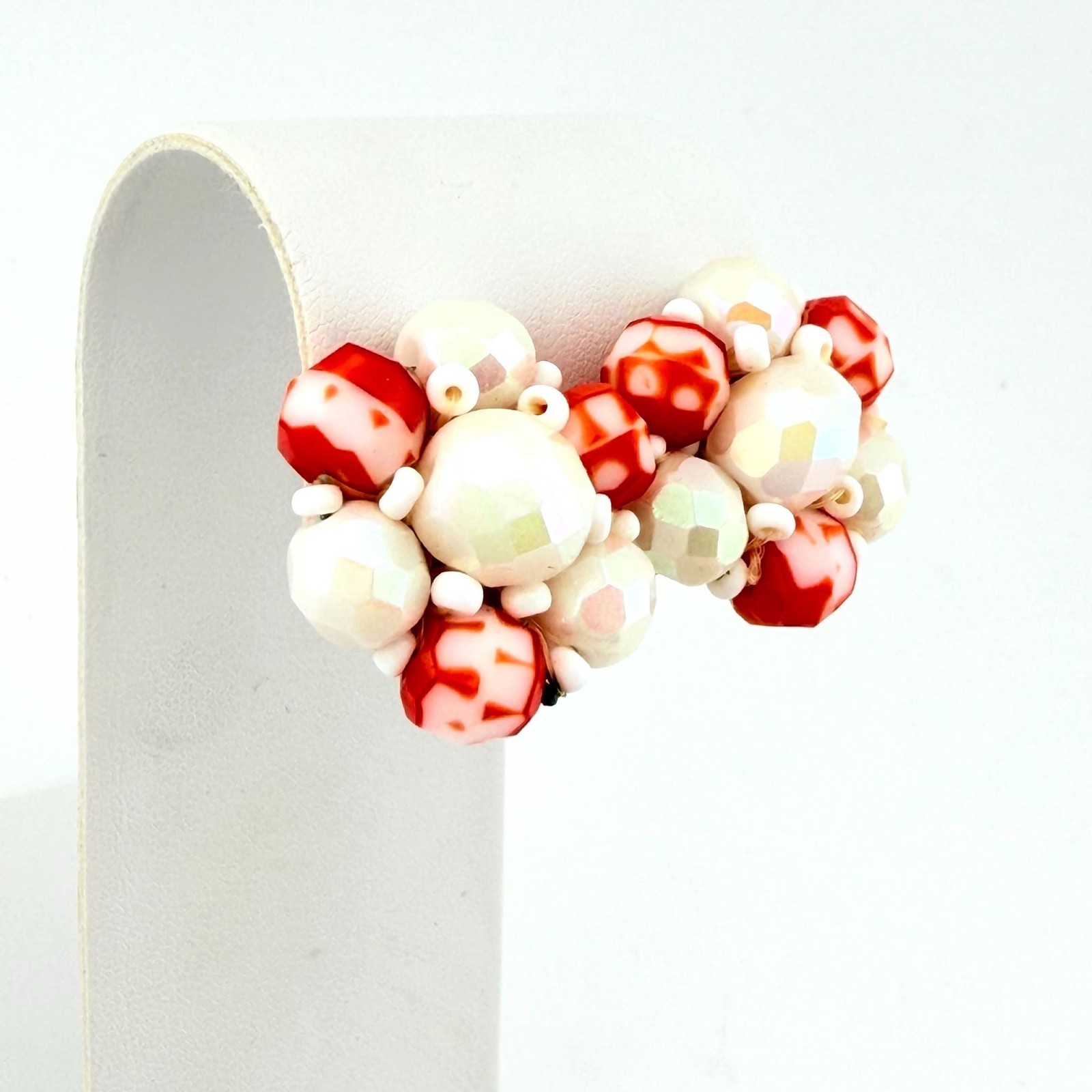 Vintage Orange Beaded White Western Germany Clip On Earrings Speckled Funky GIft