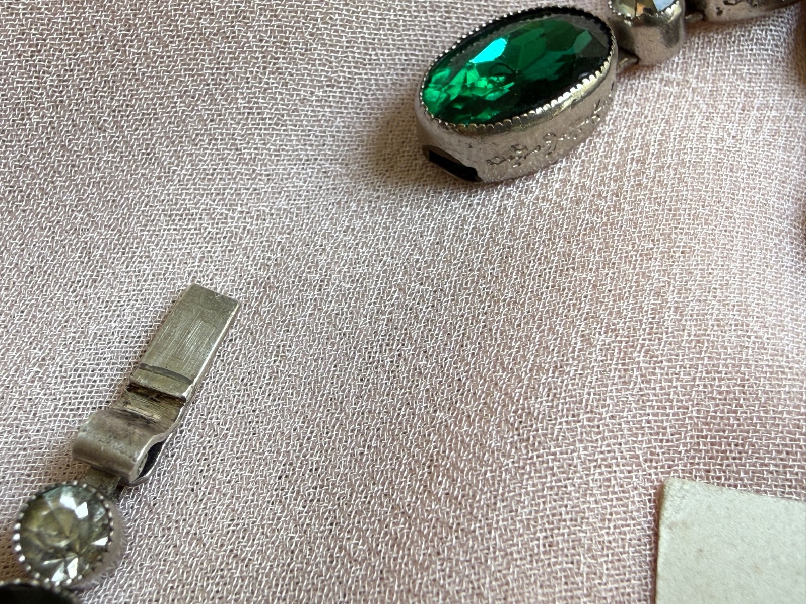 Very Nice Deco/Edwardian Emerald Paste Riviere – Silver Tone/Closed Back