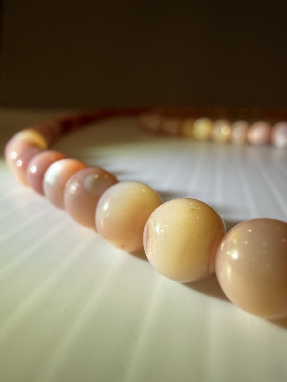 Vintage Pink Agate Bead Necklace Set 2pc Natural Stone 30in & 16.5in