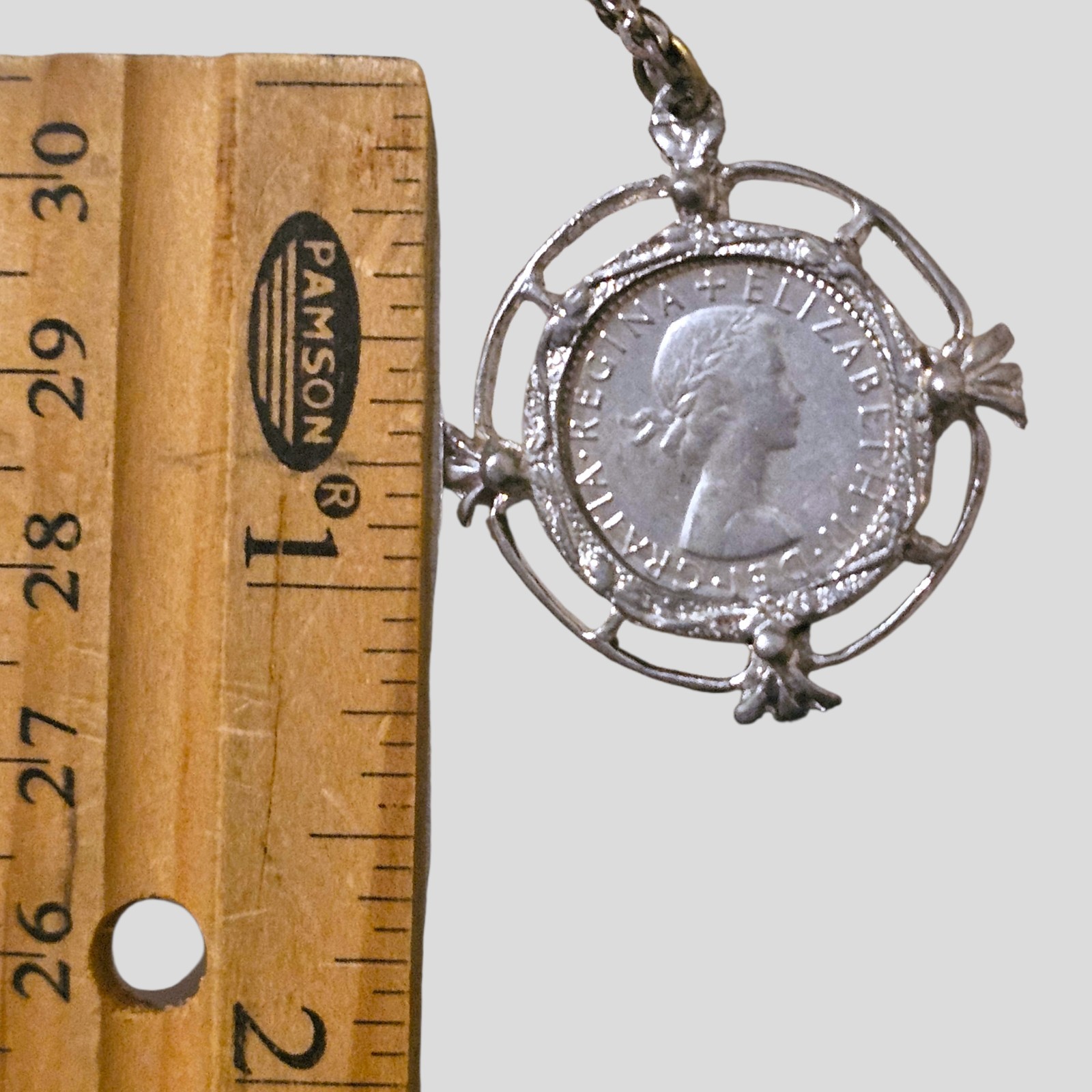 Vintage Sixpence Coin Pendant Necklace 1976 Five Cents Queen Elizabeth II