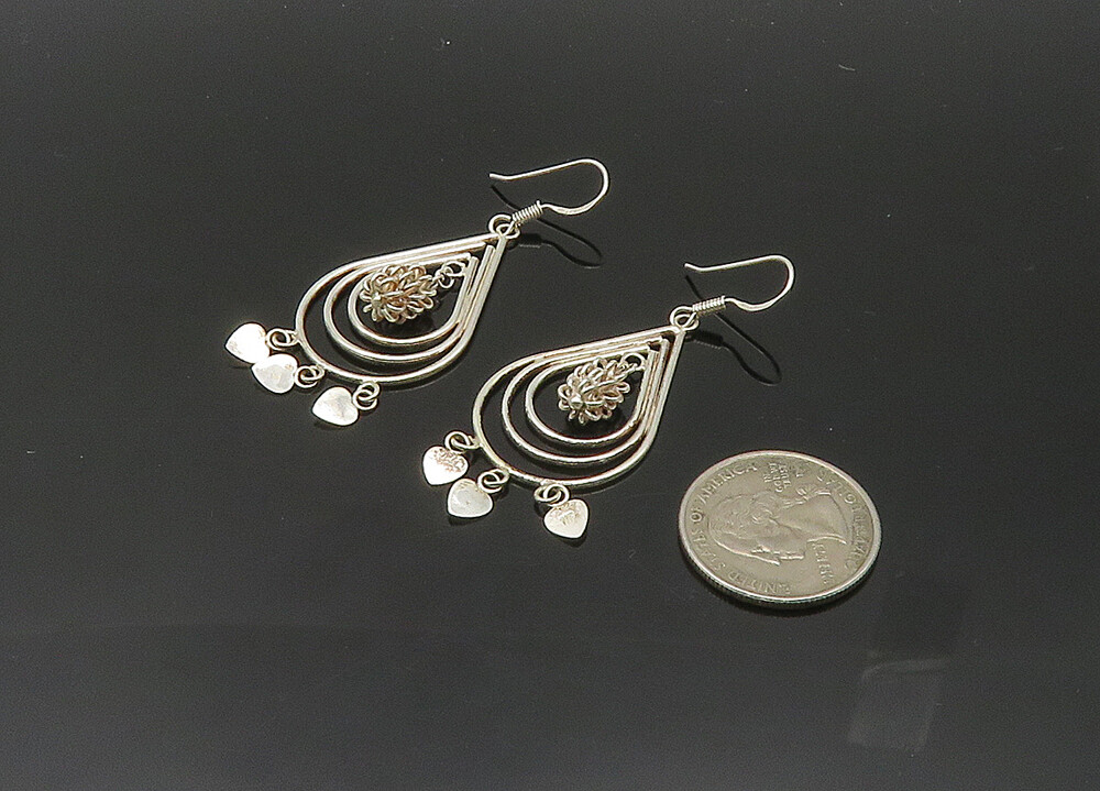 925 Sterling Silver Vintage Shiny Open Tear Drop Dangle Earrings EG10121