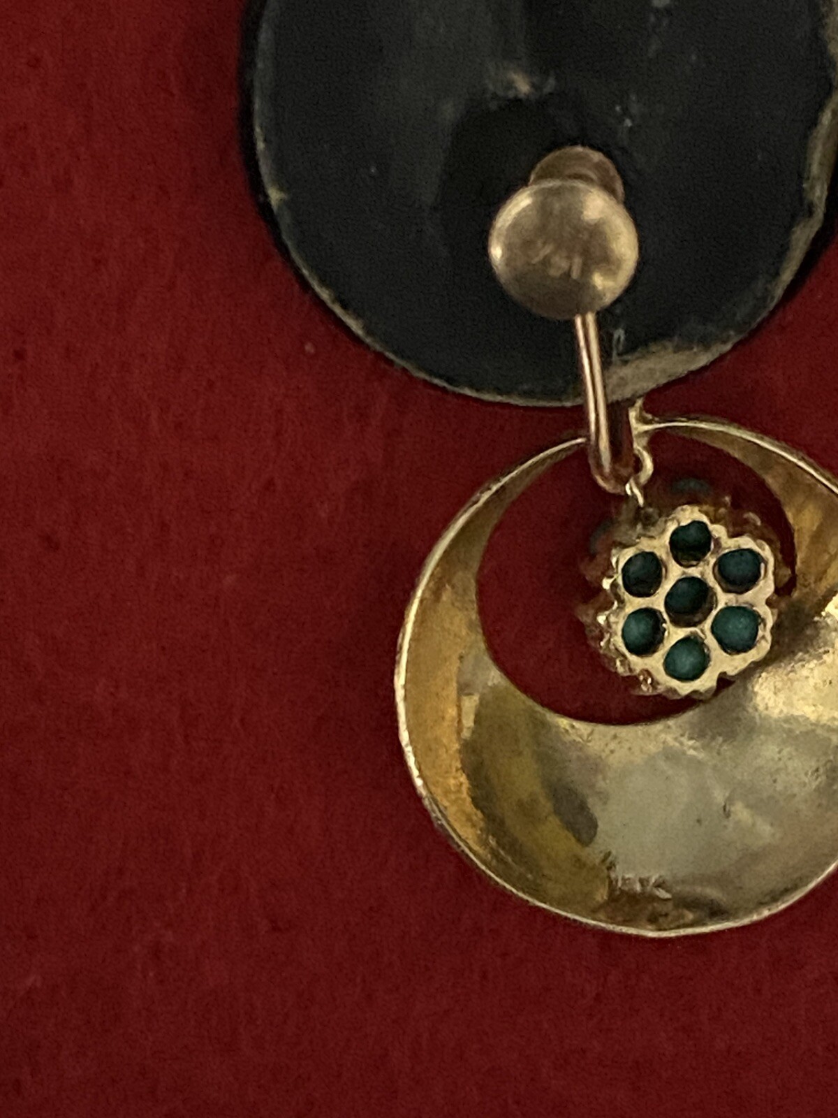 Antique C.1920 Art Deco 14k Gold Persian Turquoise Clip On Dangle Earrings