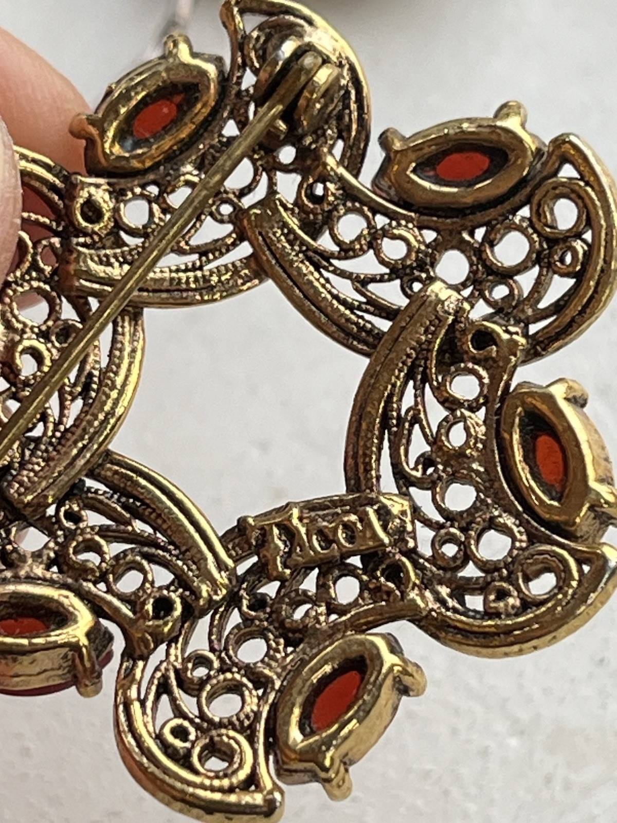Vintage Carnelian Cabochon ART Clip On Earrings TACOA Brooch And Necklace Set