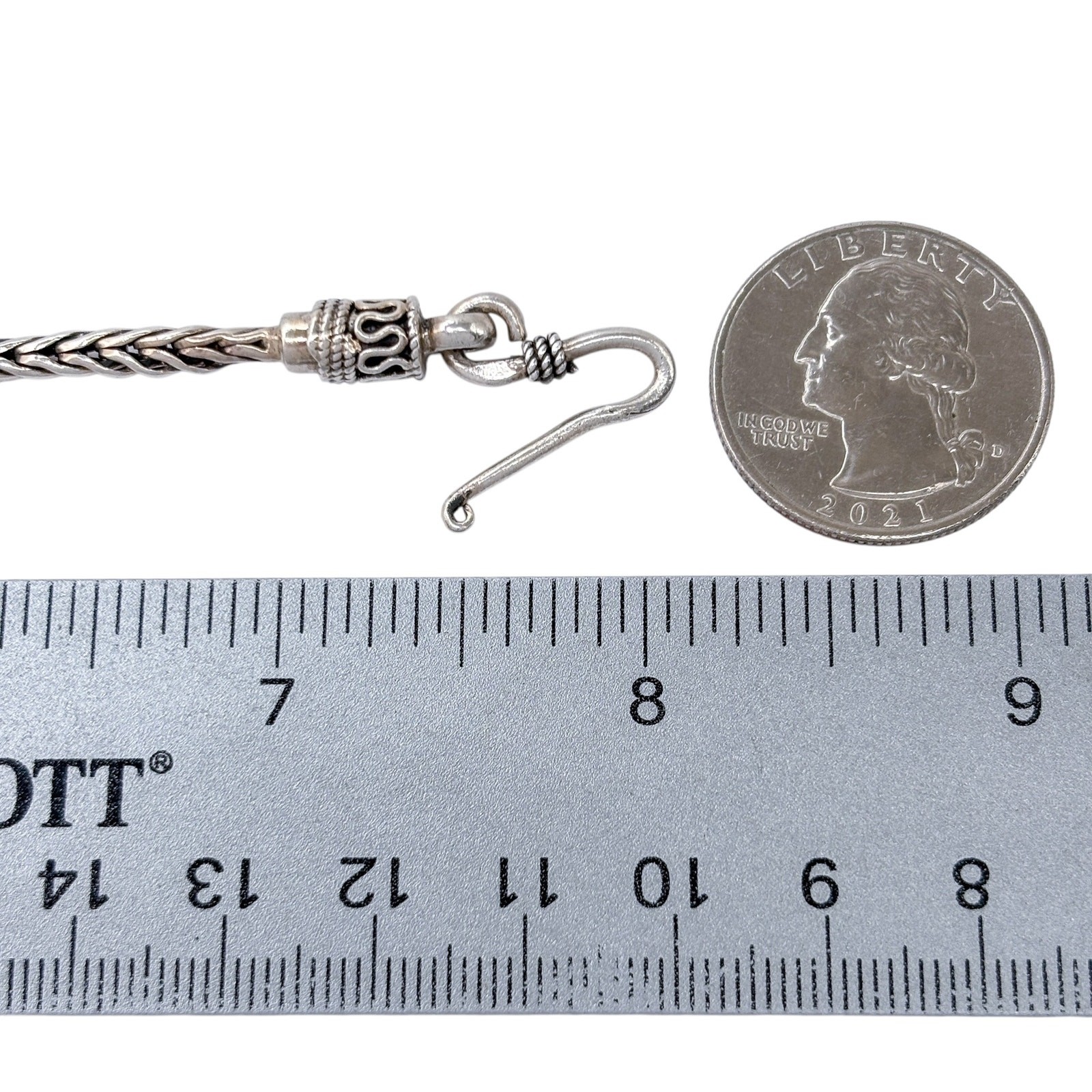 Vintage Sterling Silver 925 Wheat Chain Hook Bracelet 8″