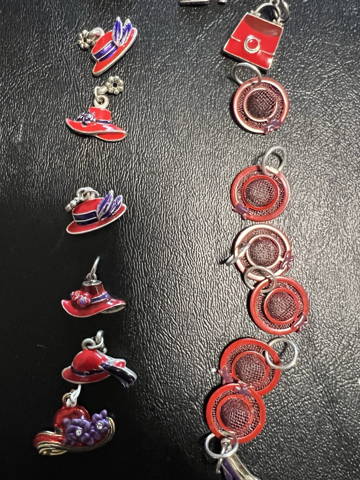 Red Hat Society Jewelry Lot Of 54 Brooches Bracelets Watch Necklaces Charms Box