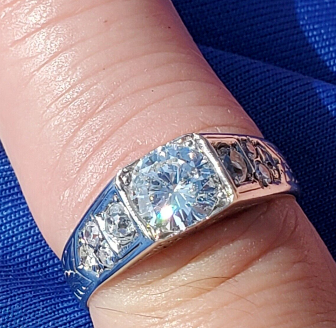 Original EARTH MINED DIAMOND Deco Engagement Ring Vintage SOLID 14K WHITE GOLD