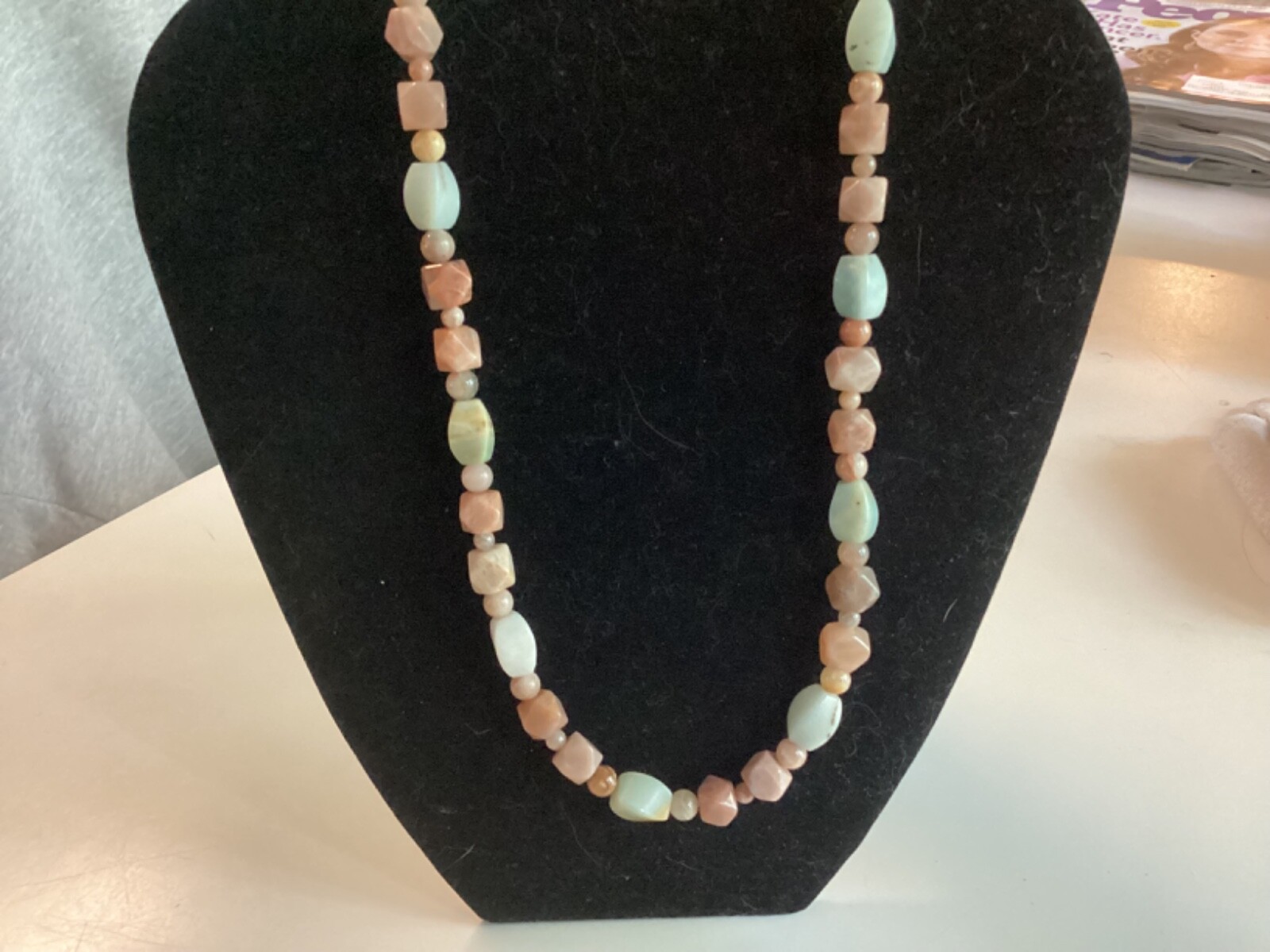 Pale earthtones stone bead necklace