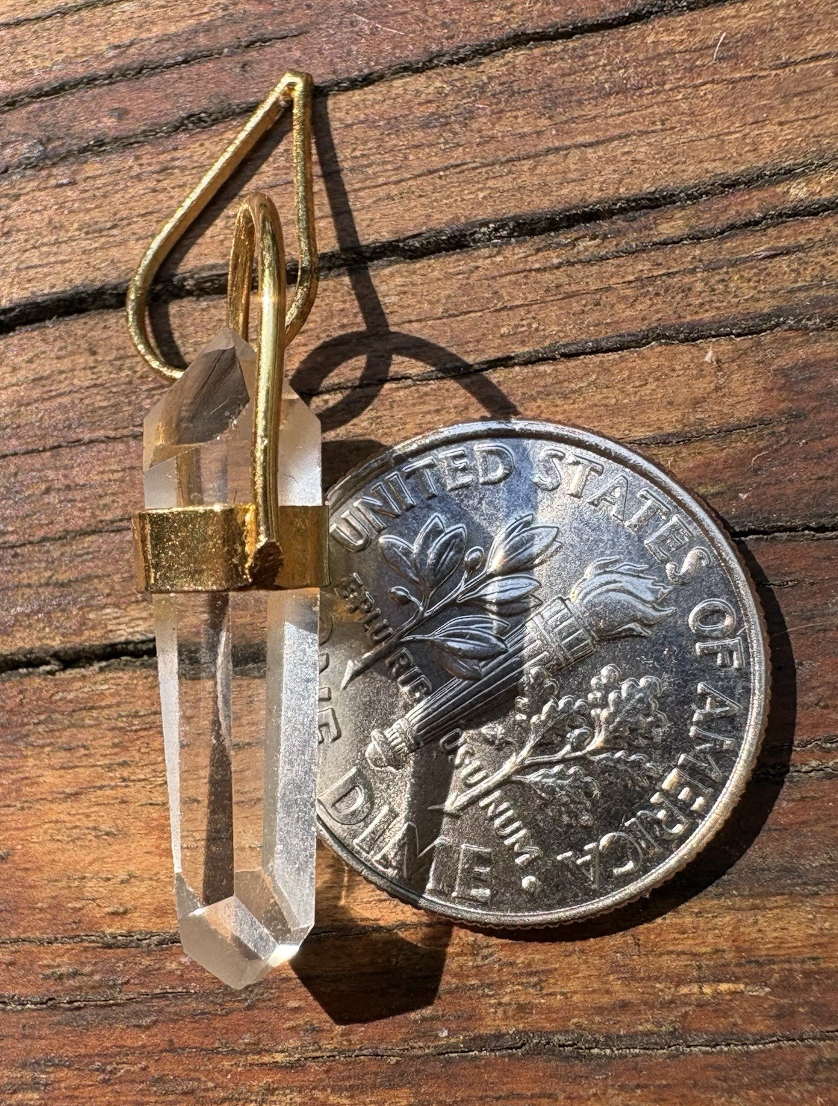 VTG Clear Quartz Crystal Point Pendant Gold Tone Necklace Natural Healing Stone