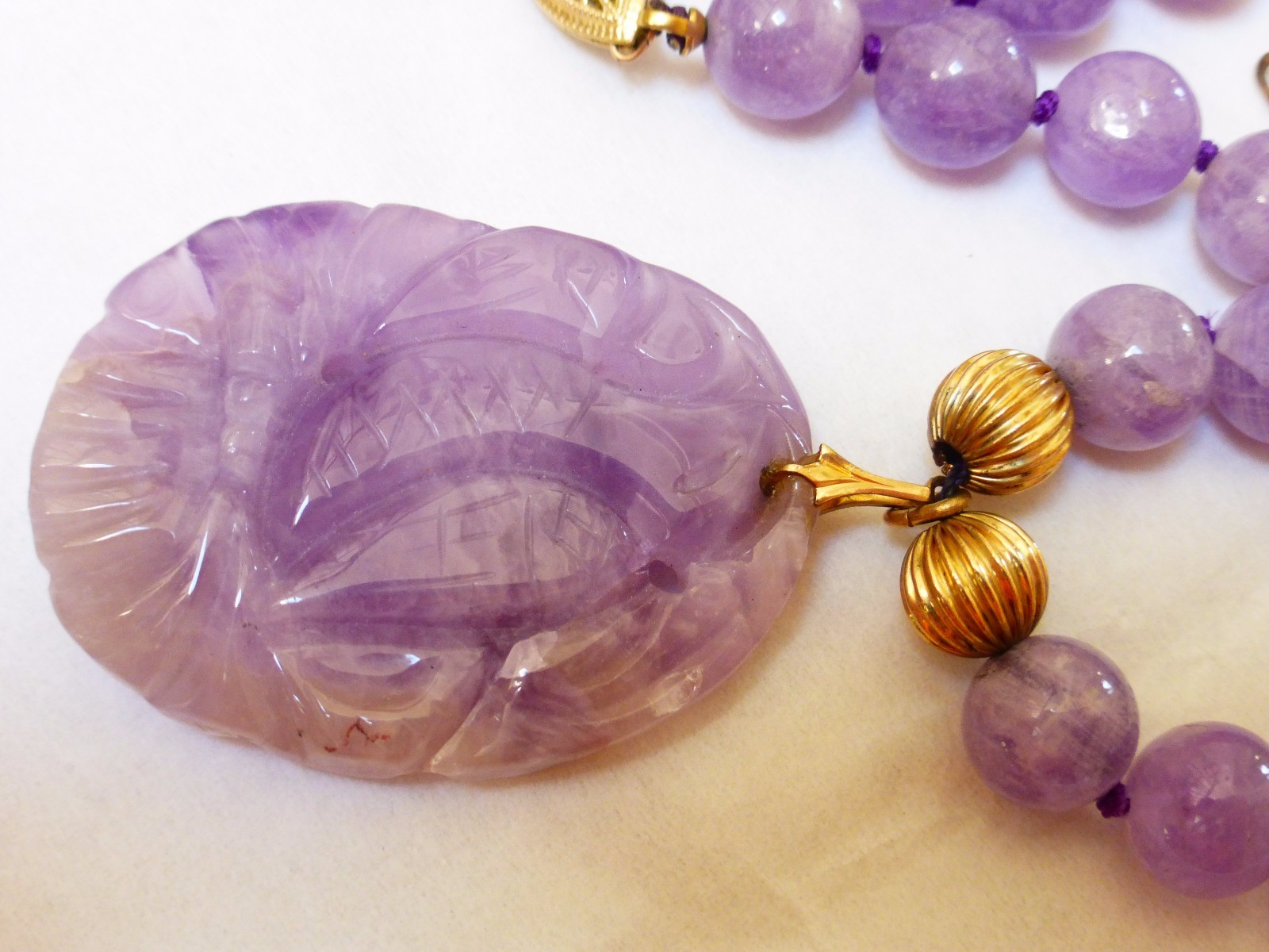 VINTAGE AMETHYST BEAD NECKLACE PENDANT 14kgf