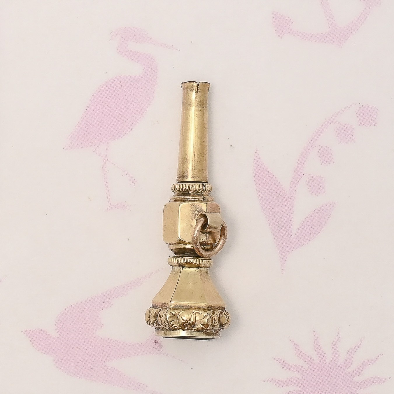 Antique Victorian Bloodstone Yellow Gold Filled Repousse Key Fob Charm Pendant