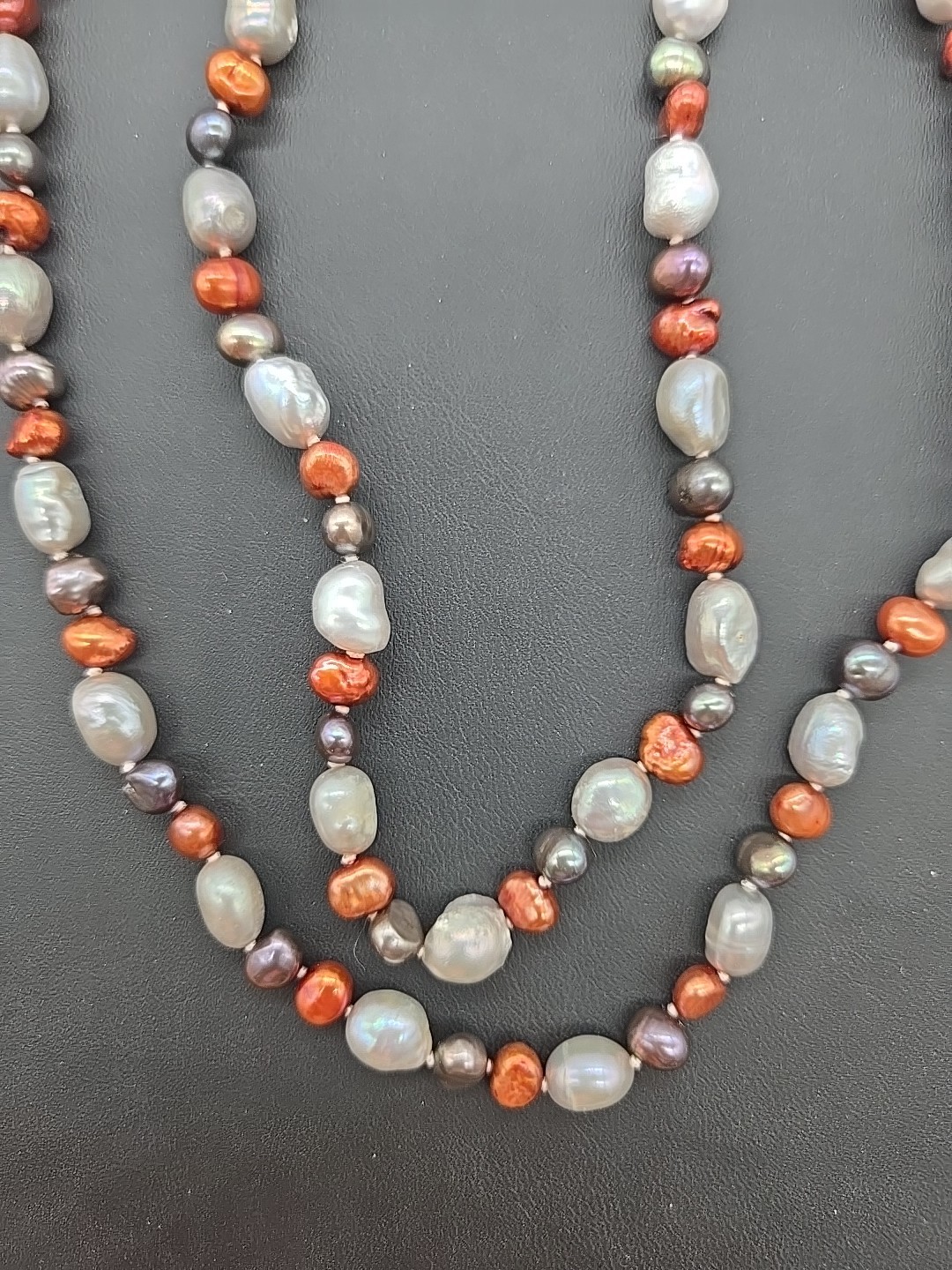 Vintage Multi Color Baroque Pearl Iridescent Shiny Statement Necklace Long 28”