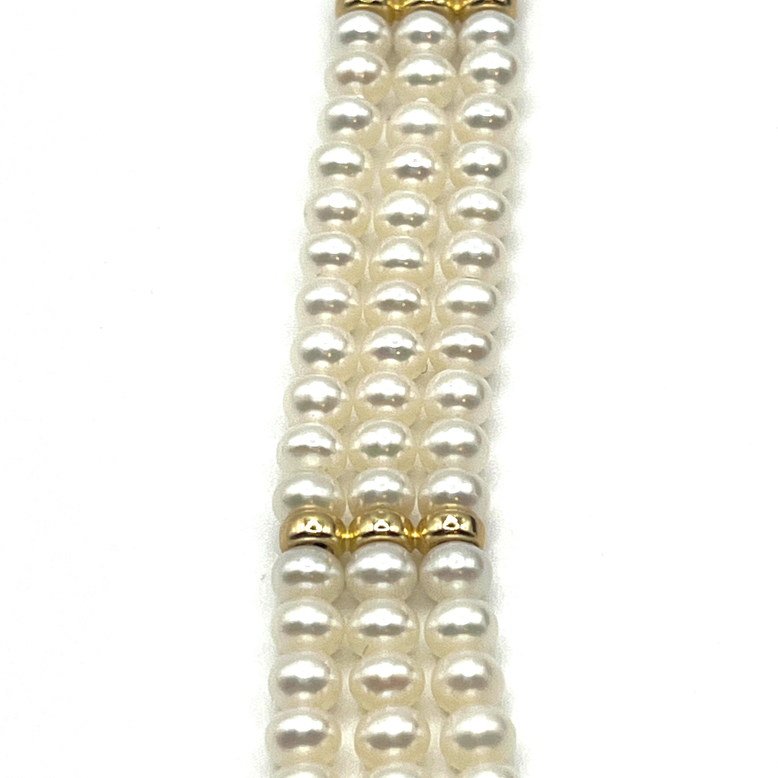 Estate Pearl Bracelet Sz 6.5 Triple Strand 4mm Push Clasp 14K Gold Clasp Spacers