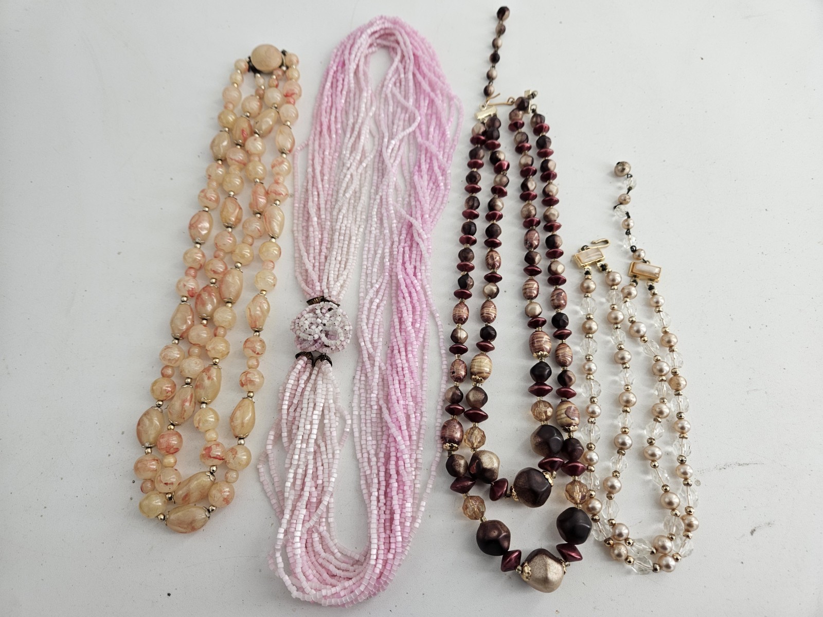 Vintage Estate Multi Strand Beaded Necklace Lot Mixed Materials And Styles
